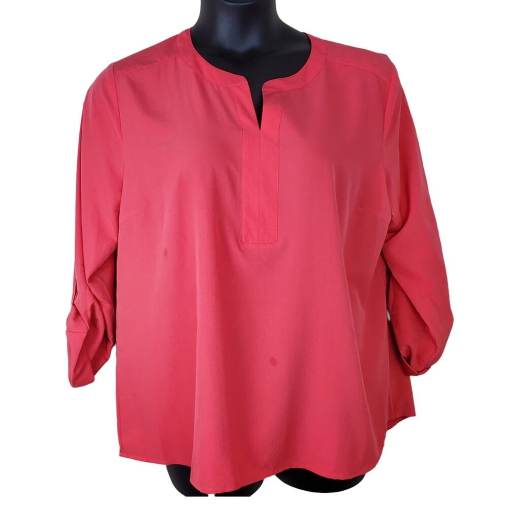 VAN HEUSEN Pink Split Neck Blouse Sz XL